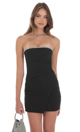 Strapless Rhinestone Bodycon Dress In Black