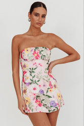 Gardenia Mini Dress - Strapless Floral Embroidered Mini
