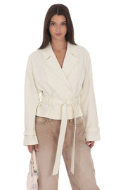 Belted Short Trench Coat in Ivory