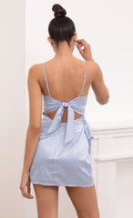 Double Tie Satin Wrap Dress In Light Blue Leopard Jacquard Print
